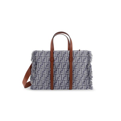FENDI SUMMER TOTE FF JACQUARD FABRIC SHOULDER BAG WITH FRINGES 8BH435AUT4F1SXQ (37*29*16cm)